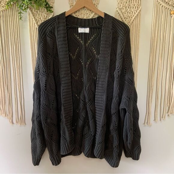 OLD NAVY Women’s Pointelle Knit Open Front Cardigan Panther Grey Size XXL - Picture 1 of 9